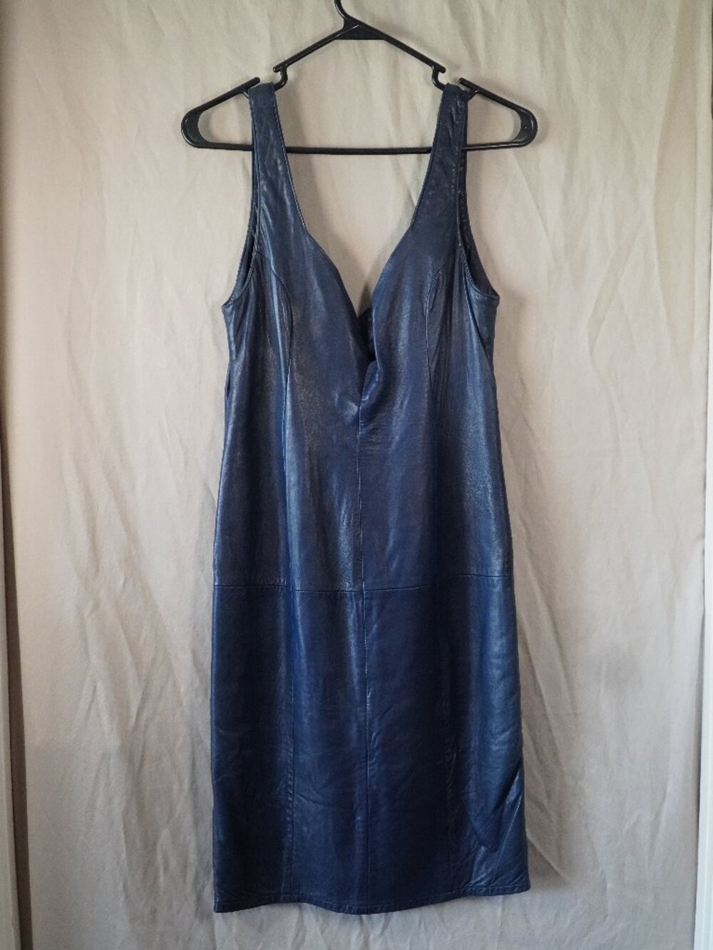 Vintage Tannery West navy blue leather pencil dress